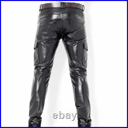 Mens Biker Jeans Real Black Soft Lambskin Leather Sleek Sexy 501 Style Pants 1