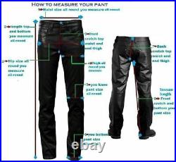 Mens Biker Jeans Real Black Soft Lambskin Leather Sleek Sexy 501 Style Pants 2