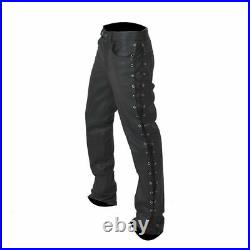 Mens Biker Pants Black / Brown Leather Sexy Side Laced Jeans