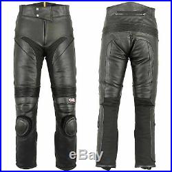 Mens Biker Pants Heavy Duty Thermal Lining Black Soft Leather Trousers