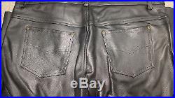 Mens Black Aniline Leather Smooth Motorcycle Pants