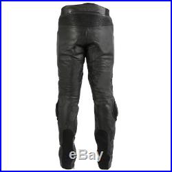 Mens Black Cowhide Leather Motorcycle / Motorbike Trousers / Pants With Sliders