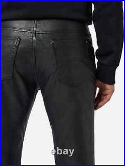 Mens Black Genuine Lambskin Leather Biker Pants black leather pants fashion UK30