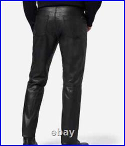 Mens Black Genuine Lambskin Leather Biker Pants black leather pants fashion UK30