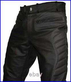 Mens Black Leather Jeans Bikers Real Leather Trousers Motorcycle Pants