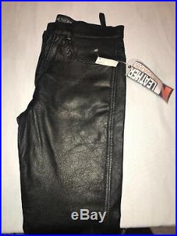 Mens Black Leather Jeans Pants Waist 32