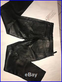 Mens Black Leather Jeans Pants Waist 32