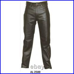 Mens Black Leather Plain Five Pockets Motorcycle Pants