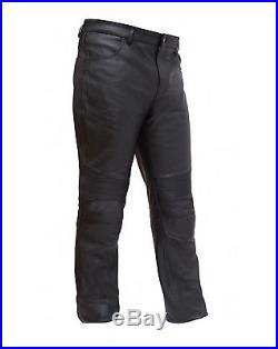 Mens Black Leather Updated 4 Pocket Jean Style Pants Pre-Curve Knee Detail 30-46