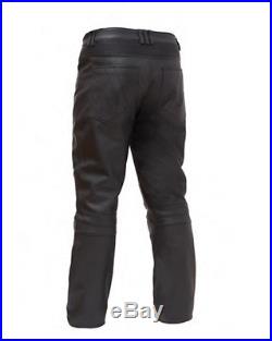 Mens Black Leather Updated 4 Pocket Jean Style Pants Pre-Curve Knee Detail 30-46