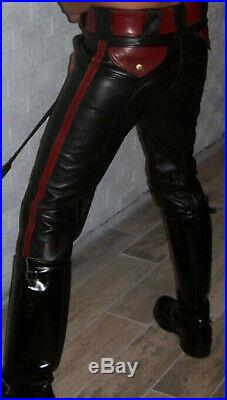 Mens Black/Red Leather Motorcycle Breeches 30 waist