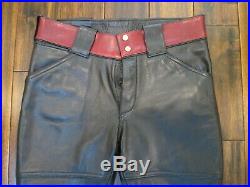 Mens Black/Red Leather Motorcycle Breeches 30 waist