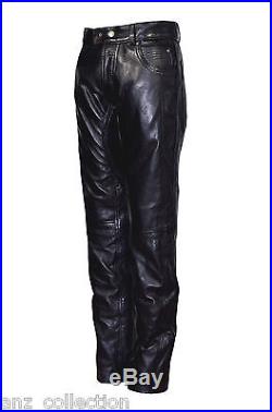 Mens Black Soft Genuine Leather Stylish Fashion Tailor Fit Jeans Pants Trousers