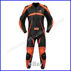 Mens Black orange Motorcycle Biker Racing Leather Suit Leather Jacket Pants