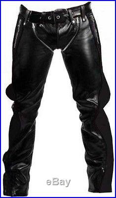 Mens Bondage Pants Real Black Leather Heavy Duty Jeans Bluf Gay
