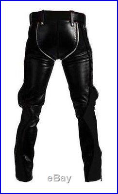 Mens Bondage Pants Real Black Leather Heavy Duty Jeans Bluf Gay