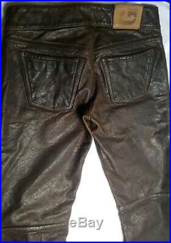 Mens Brown 100% Leather Front Tie G Brand Biker/ Rocker Pants SZ 28