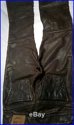 Mens Brown 100% Leather Front Tie G Brand Biker/ Rocker Pants SZ 28