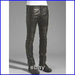 Mens Brown Leather Biker Pants Rogue Leather Pants Leather Jeans Skinny Fit Pant