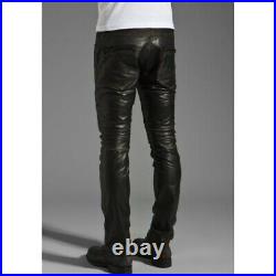 Mens Brown Leather Biker Pants Rogue Leather Pants leather jeans skinny fit pant