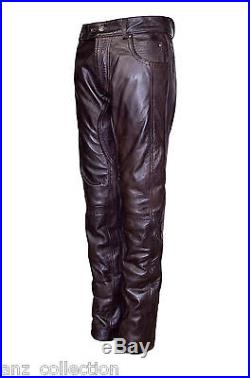 Mens Brown Soft Genuine Leather Stylish Fashion Tailor Fit Jeans Pants Trousers