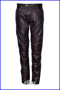 Mens Brown Stylish Fashion Soft Leather Designer Slim Fit Jeans Trousers Pants