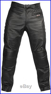 Mens CE Armoured Motorcycle Biker Black Leather Trousers Motorbike Jeans Pants
