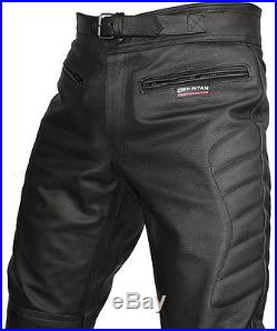 Mens CE Armoured Motorcycle Biker Leather Trousers Motorbike Jeans Pants Black