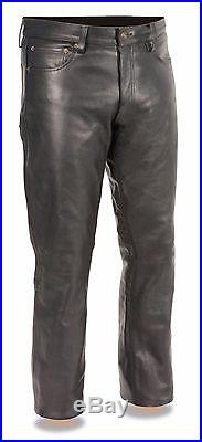 Mens Classic Black Leather 5 Pocket Motorcycle Pants