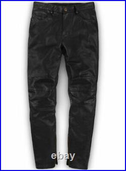 Mens Cow Leather Pant Biker Jeans Style Real Black Trouser Cowhide Sleek Pants