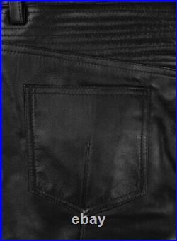Mens Cow Leather Pant Biker Jeans Style Real Black Trouser Cowhide Sleek Pants