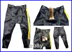 Mens Cowhide Leather Sailor Style Lederbreeches Lederhosen Pants BLUF Trousers