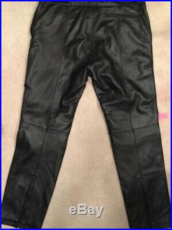 Mens DKNY Black Leather Motorcycle Pants Sz 38