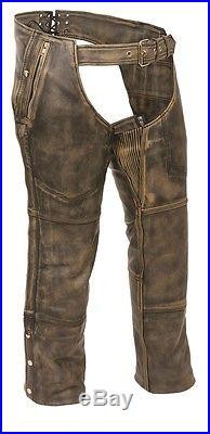 Mens Distressed Leather 4 Pocket Thermal Lined Chaps
