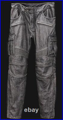 Mens Distressed Real Leather Black Pant Biker Distressed Leather Trouser