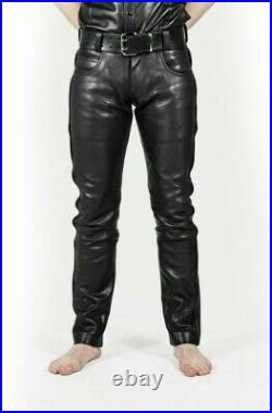 Mens Genuine Leather Seamless Skinny Pants Five pockets Jeans Style Premium