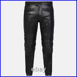 Mens Genuine Sheep Leather Biker Pant with Zipper Closure real Leather