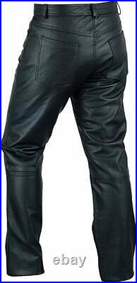 Mens Genuine Sheep Leather Biker Pant with Zipper Closure real Leather trousers