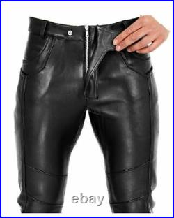 Mens Genuine Sheepskin Real Leather Party Pants Flap Closure Elegant Design