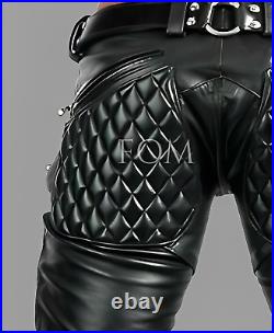 Mens Genuine Soft Leather Black Quilted Pant Adult Zipper Jeans Bikers Trouser