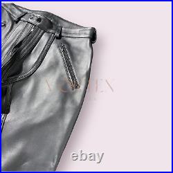 Mens Gray Leather Pant Real 100% Lambskin Leather Biker jeans Pants LGBT