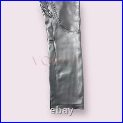 Mens Gray Leather Pant Real 100% Lambskin Leather Biker jeans Pants LGBT
