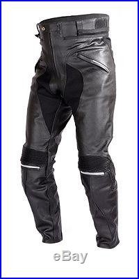 Mens Heavy Duty Motorcycle Black Leather Race Pants with 4 Piece Armor PT53