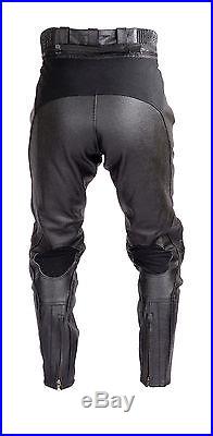 Mens Heavy Duty Motorcycle Black Leather Race Pants with 4 Piece Armor PT53