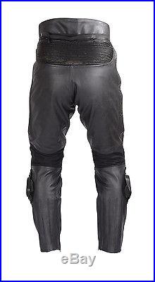 Mens Heavy Duty Motorcycle Black Leather Race Pants with Slider and Armor PT52