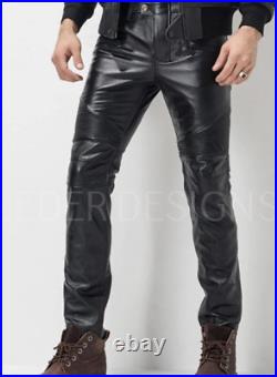 Mens Leather Cargo Quilted Pants Real Leather Pants Trousers Jeans Black Pant 34