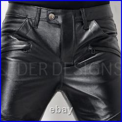 Mens Leather Cargo Quilted Pants Real Leather Pants Trousers Jeans Black Pant 34