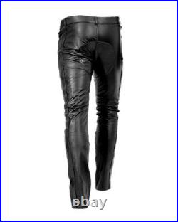 Mens Leather Genuine Sheep Leather Party Pants -Double Closure Side Lace Style
