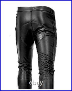Mens Leather Genuine Sheep Leather Party Pants -Double Closure Side Lace Style