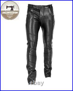 Mens Leather Genuine Sheep Leather Party Pants -Flap Closure Real Leather Pant